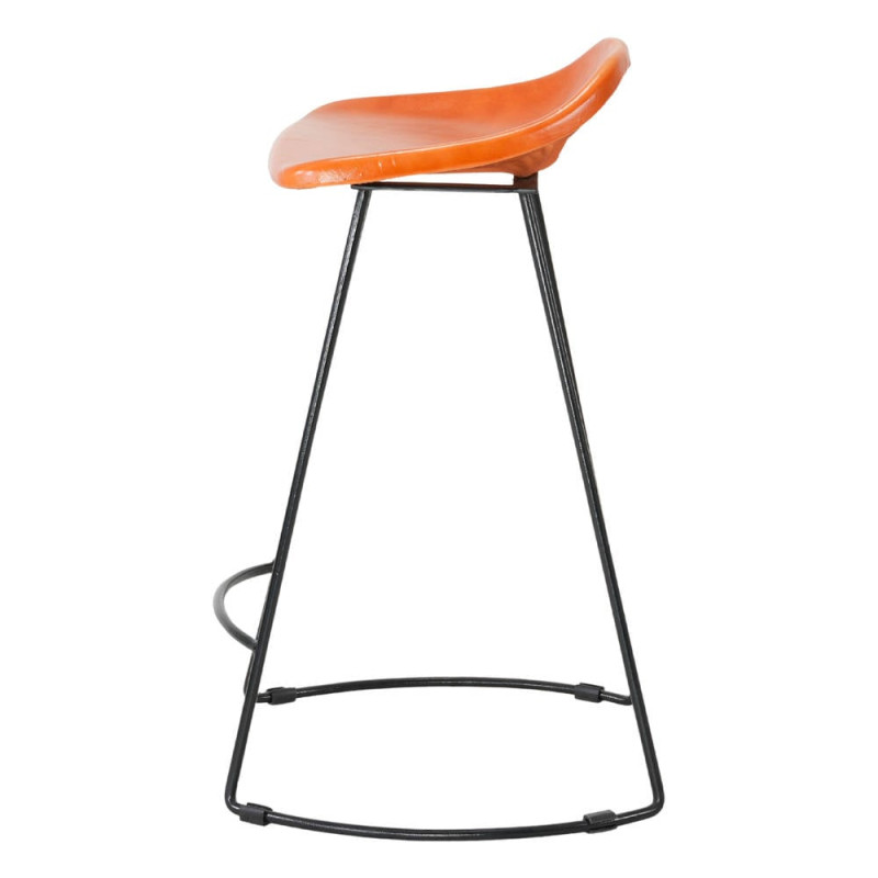 Tabouret de bar cuir véritable cognac métal noir 48x46x74 cm Ravuo  - 3
