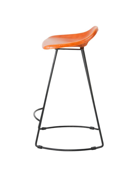 Tabouret de bar cuir véritable cognac métal noir 48x46x74 cm Ravuo  - 3