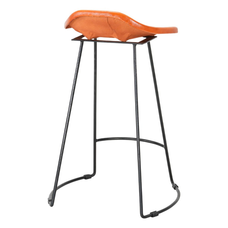 Tabouret de bar cuir véritable cognac métal noir 48x46x74 cm Ravuo  - 4