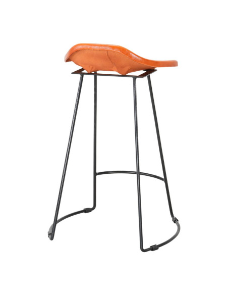 Tabouret de bar cuir véritable cognac métal noir 48x46x74 cm Ravuo  - 4
