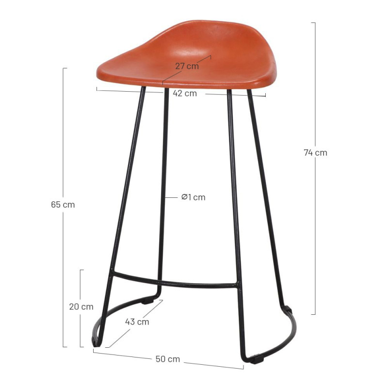 Tabouret de bar cuir véritable cognac métal noir 48x46x74 cm Ravuo  - 5