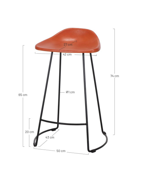 Tabouret de bar cuir véritable cognac métal noir 48x46x74 cm Ravuo  - 5