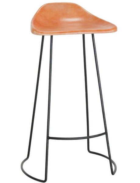 Tabouret de bar cuir véritable cognac métal noir 50x43x83 cm Ravuo  - 1