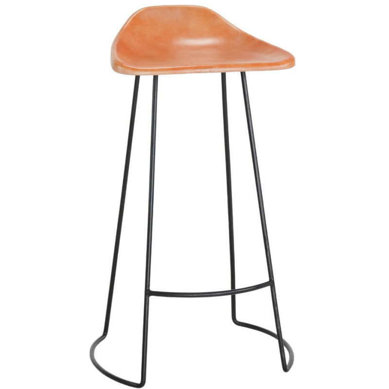 Tabouret de bar cuir véritable cognac métal noir 50x43x83 cm Ravuo  - 1