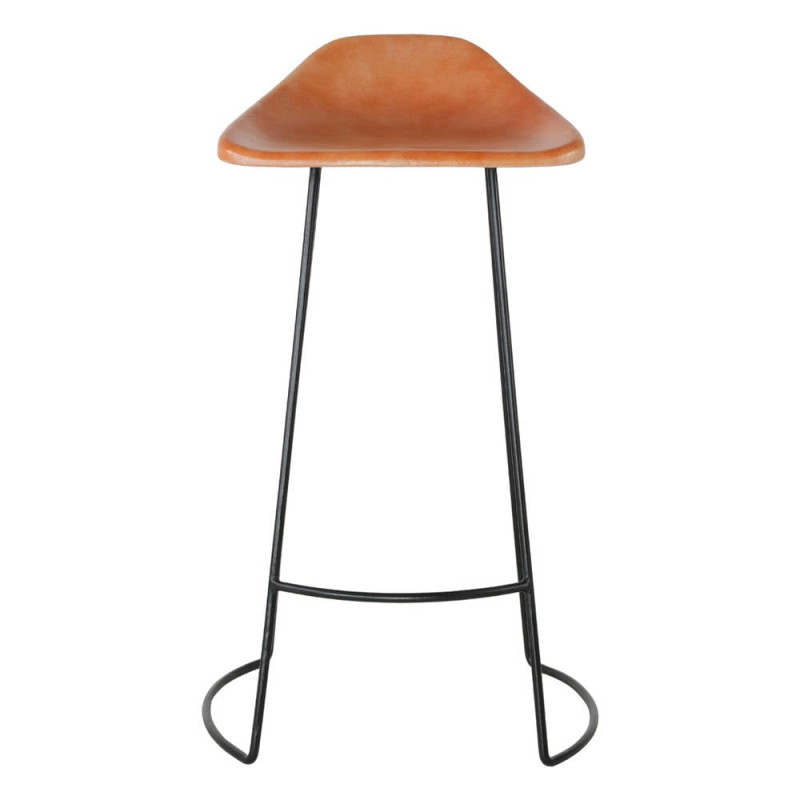 Tabouret de bar cuir véritable cognac métal noir 50x43x83 cm Ravuo  - 2