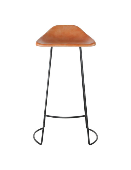Tabouret de bar cuir véritable cognac métal noir 50x43x83 cm Ravuo  - 2
