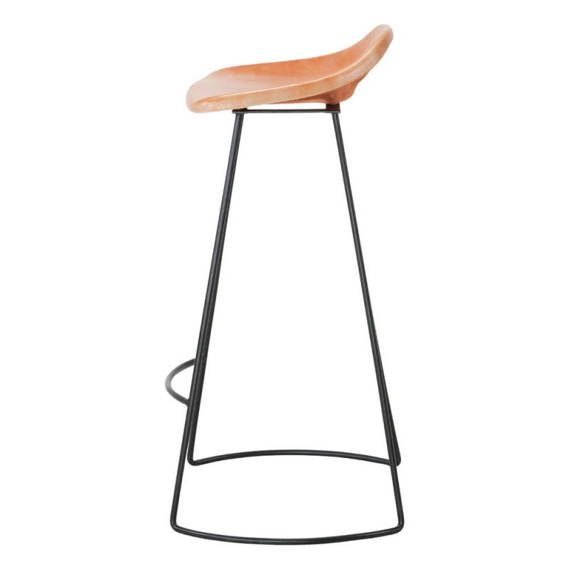 Tabouret de bar cuir véritable cognac métal noir 50x43x83 cm Ravuo  - 3