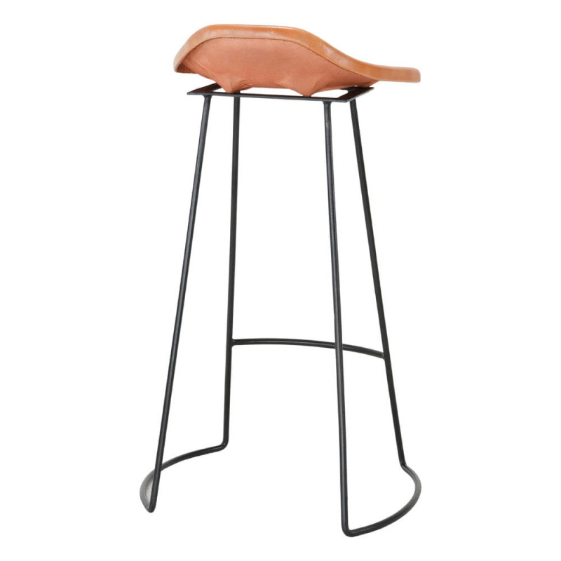 Tabouret de bar cuir véritable cognac métal noir 50x43x83 cm Ravuo  - 4