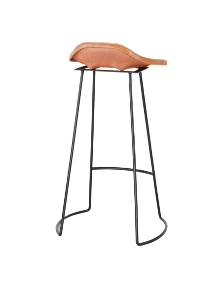 Tabouret de bar cuir véritable cognac métal noir 50x43x83 cm Ravuo  - 4
