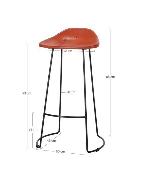 Tabouret de bar cuir véritable cognac métal noir 50x43x83 cm Ravuo  - 5