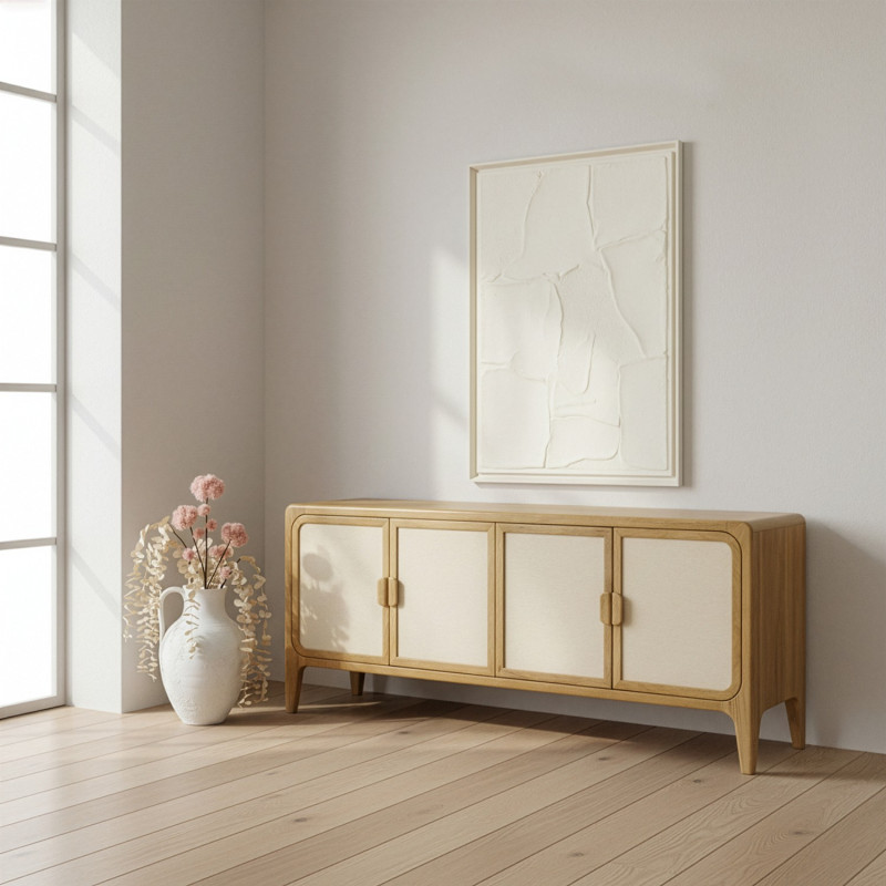 Buffet 4 portes manguier naturel et bambou style bohème 175x40x76 cm Magol  - 2
