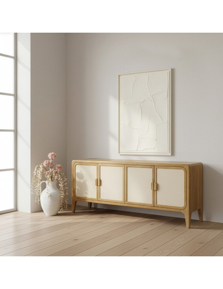 Buffet 4 portes manguier naturel et bambou style bohème 175x40x76 cm Magol  - 2
