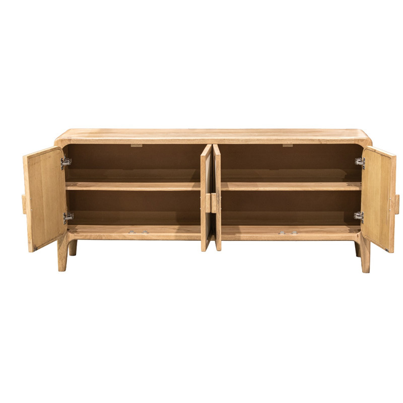 Buffet 4 portes manguier naturel et bambou style bohème 175x40x76 cm Magol  - 4