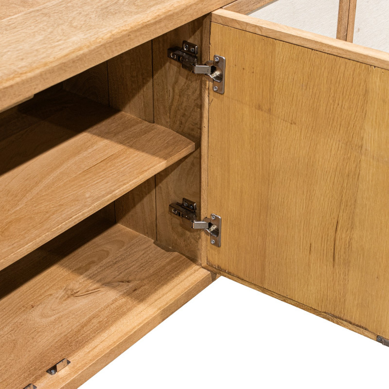 Buffet 4 portes manguier naturel et bambou style bohème 175x40x76 cm Magol  - 8