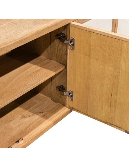 Buffet 4 portes manguier naturel et bambou style bohème 175x40x76 cm Magol  - 8