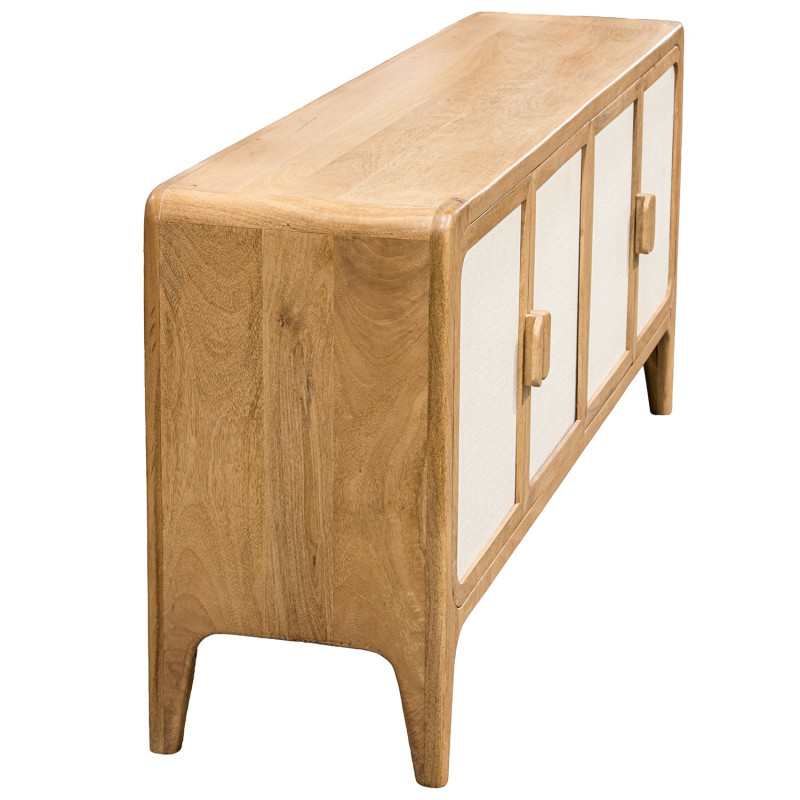 Buffet 4 portes manguier naturel et bambou style bohème 175x40x76 cm Magol  - 5