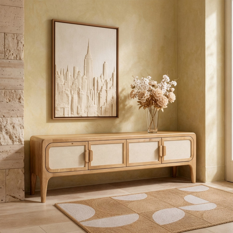 Meuble TV manguier bambou 4 portes 175x40x50 cm Magol  - 2