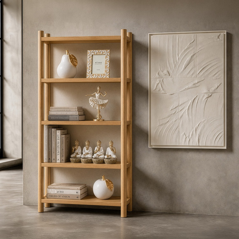 Bibliothèque 5 étagères manguier bambou 100x35x180 cm Magol  - 2