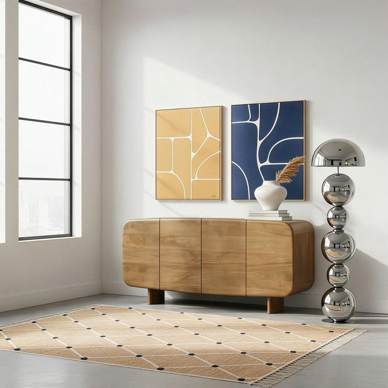 Tableau abstrait mid-century bleu marine sur toile 80x100 cm Nomue  - 2