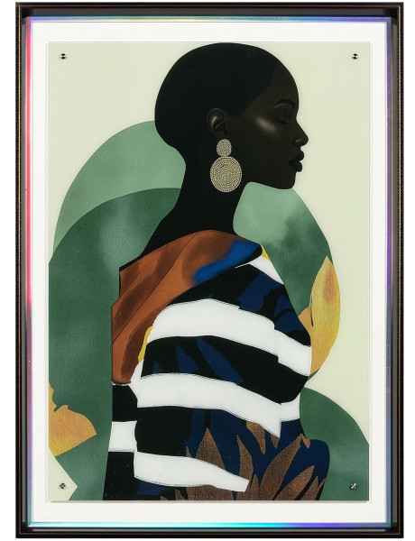 Tableau femme africaine vert sauge en verre trempé 80x110 cm Zirie  - 1