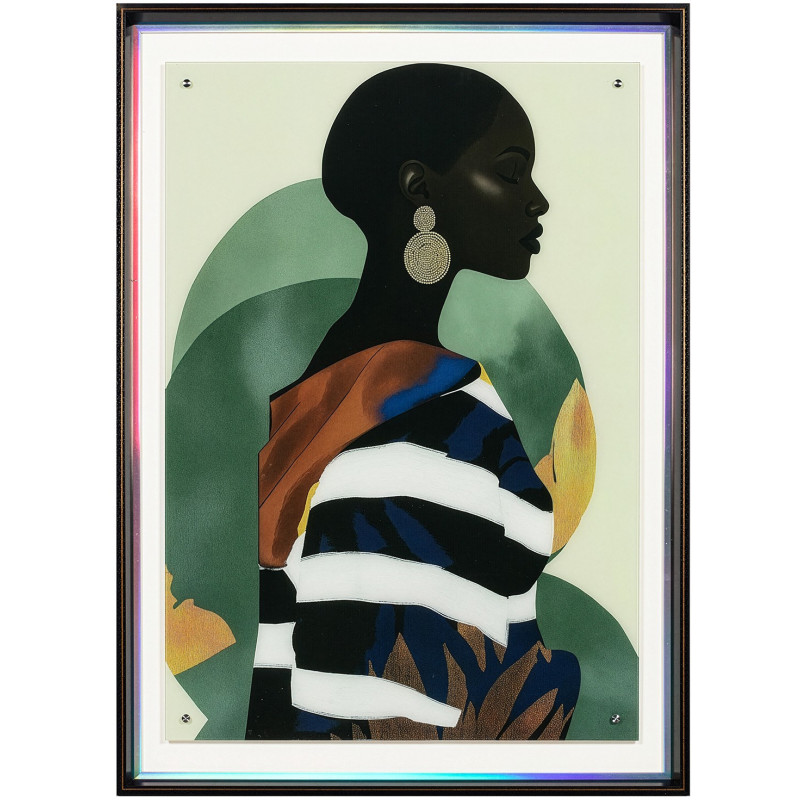 Tableau femme africaine vert sauge en verre trempé 80x110 cm Zirie  - 1