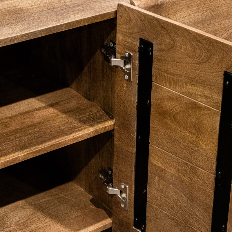 Buffet 4 portes arrondi en bois de manguier 160 cm Rivoe  - 5