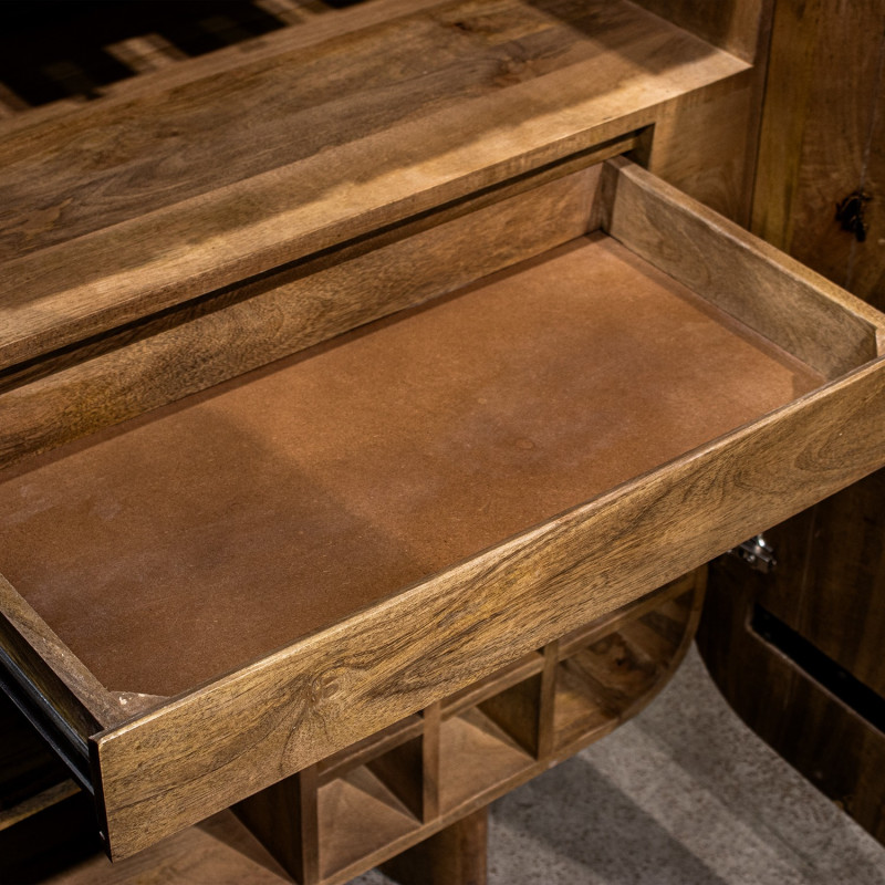 Meuble bar naturel en bois de manguier 2 portes 86x45x118 cm Rivoe  - 4