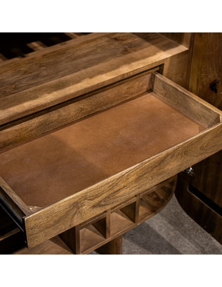 Meuble bar naturel en bois de manguier 2 portes 86x45x118 cm Rivoe  - 4