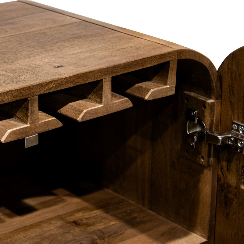 Meuble bar naturel en bois de manguier 2 portes 86x45x118 cm Rivoe  - 6