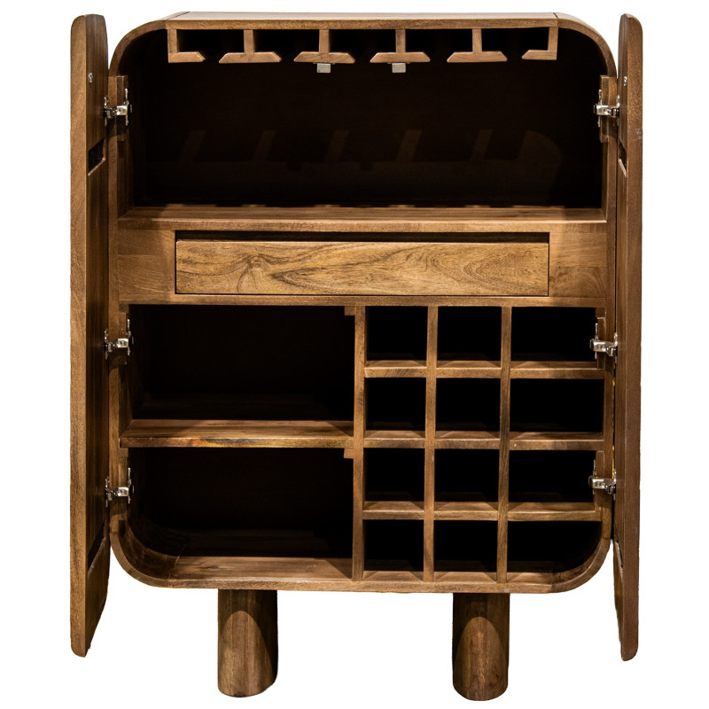 Meuble bar naturel en bois de manguier 2 portes 86x45x118 cm Rivoe  - 3