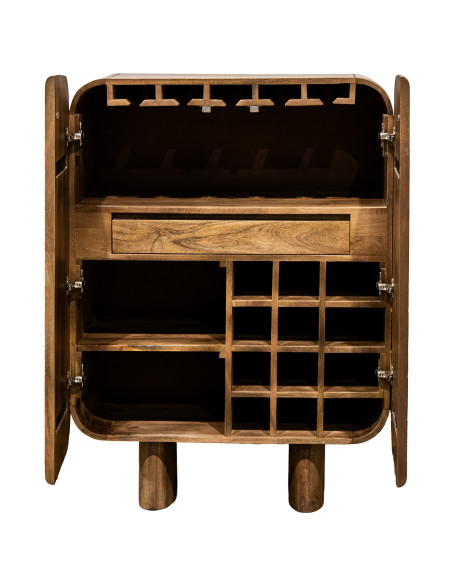 Meuble bar naturel en bois de manguier 2 portes 86x45x118 cm Rivoe  - 3
