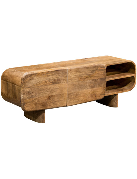 Meuble TV manguier naturel arrondi 2 portes 140x40x50 cm Rivoe  - 1