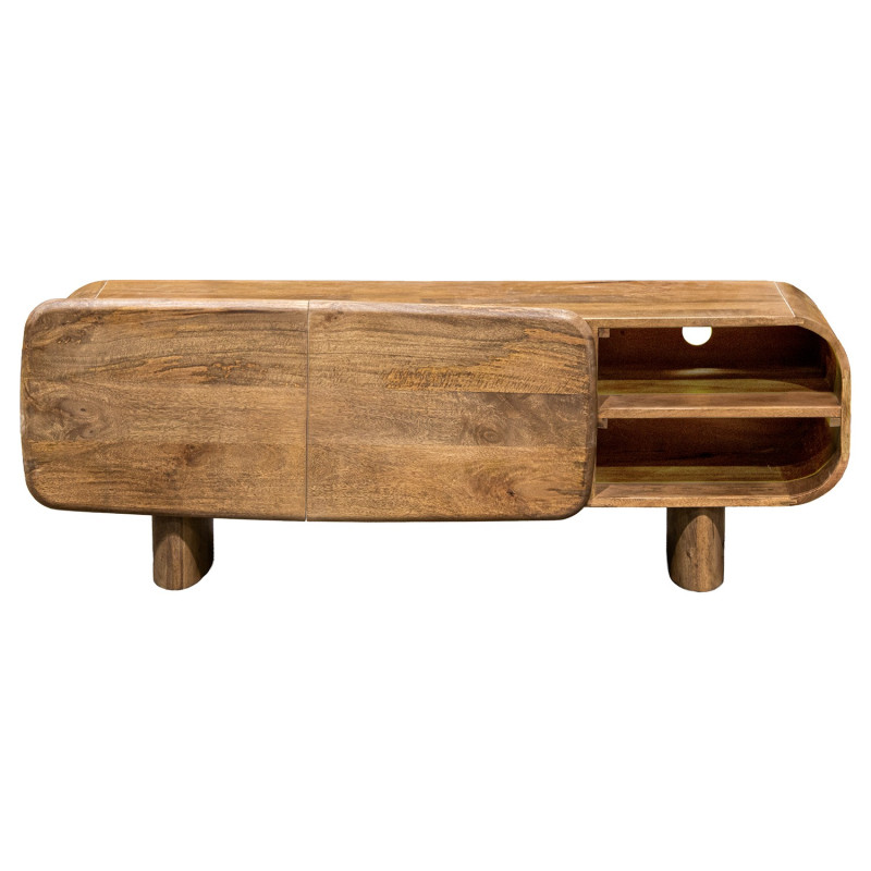 Meuble TV manguier naturel arrondi 2 portes 140x40x50 cm Rivoe  - 2
