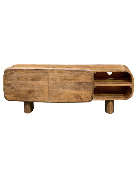 Meuble TV manguier naturel arrondi 2 portes 140x40x50 cm Rivoe  - 2