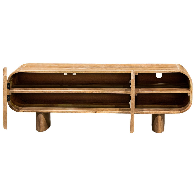 Meuble TV manguier naturel arrondi 2 portes 140x40x50 cm Rivoe  - 3