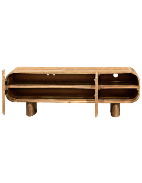 Meuble TV manguier naturel arrondi 2 portes 140x40x50 cm Rivoe  - 3