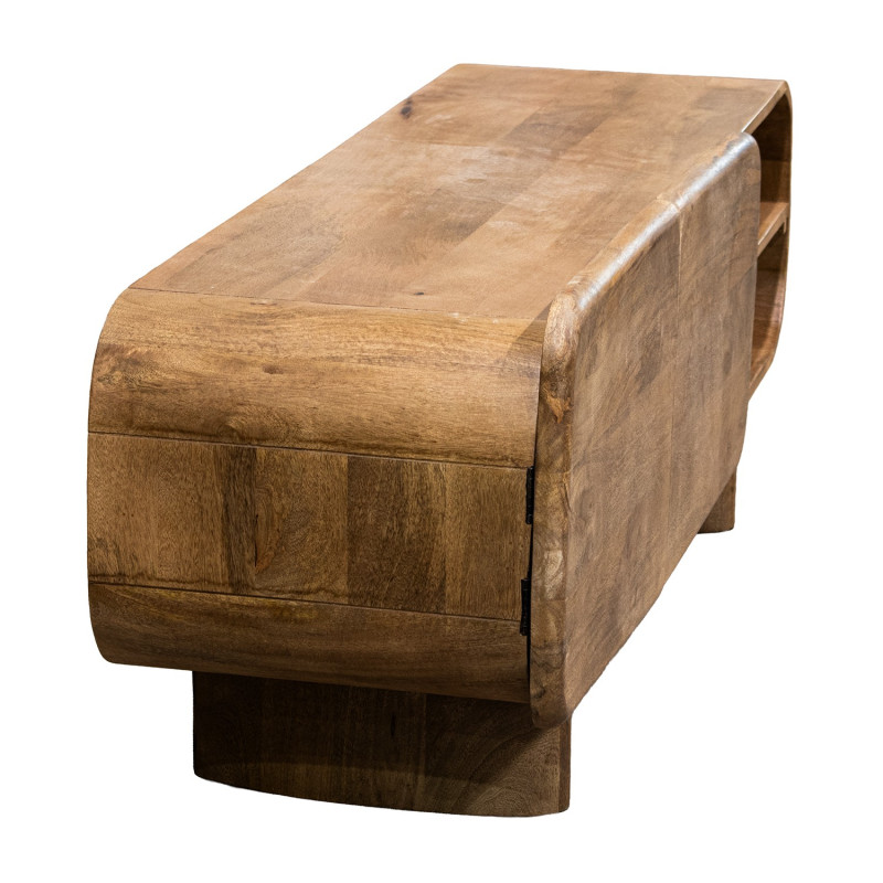 Meuble TV manguier naturel arrondi 2 portes 140x40x50 cm Rivoe  - 4