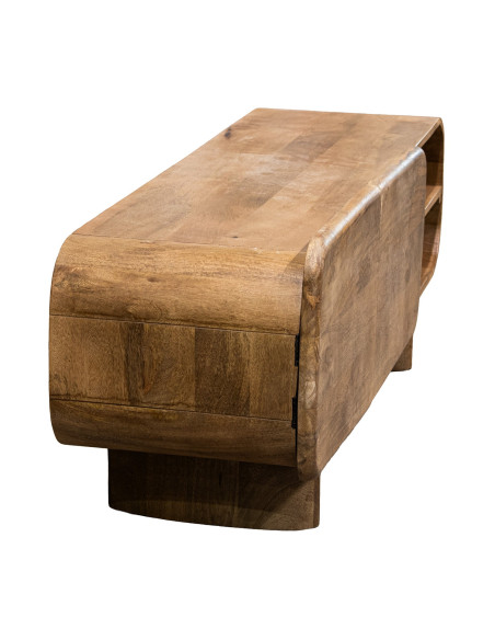 Meuble TV manguier naturel arrondi 2 portes 140x40x50 cm Rivoe  - 4