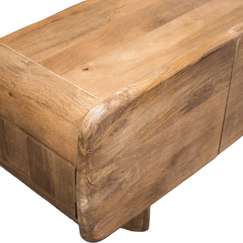 Meuble TV manguier naturel arrondi 2 portes 140x40x50 cm Rivoe  - 5