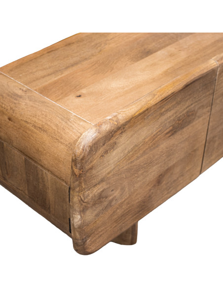 Meuble TV manguier naturel arrondi 2 portes 140x40x50 cm Rivoe  - 5