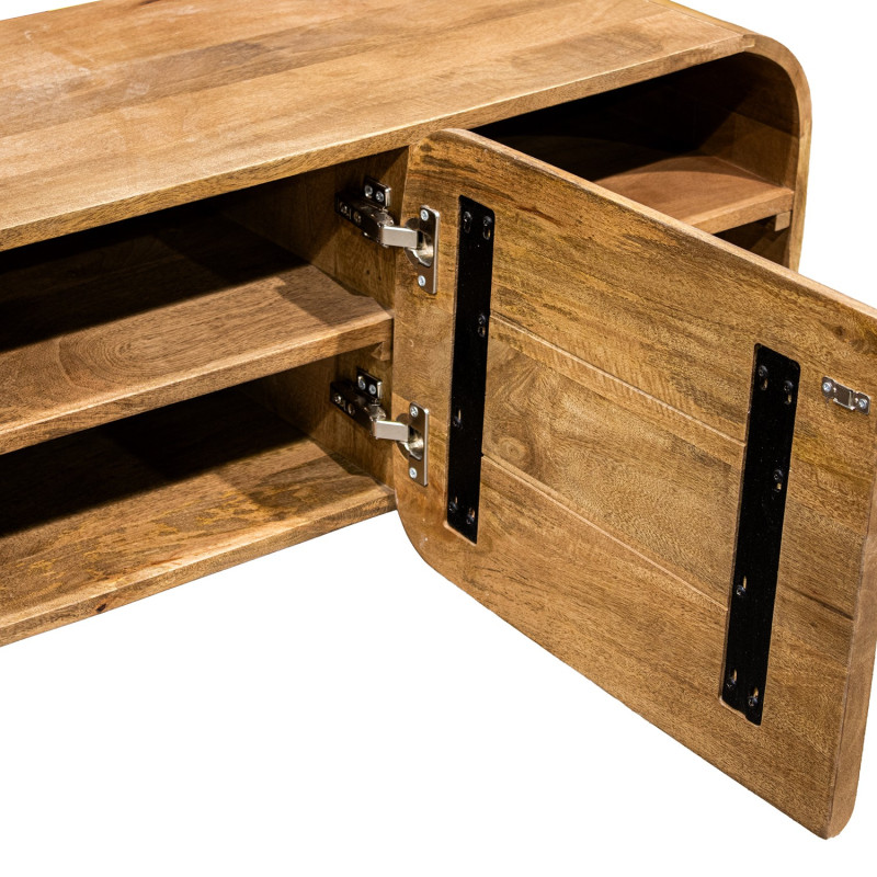 Meuble TV manguier naturel arrondi 2 portes 140x40x50 cm Rivoe  - 6