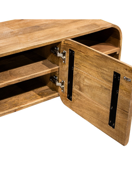Meuble TV manguier naturel arrondi 2 portes 140x40x50 cm Rivoe  - 6