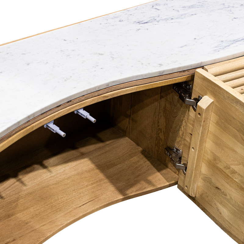 Meuble TV manguier naturel et marbre blanc 4 portes 155 cm Janiu  - 4