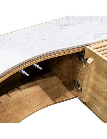 Meuble TV manguier naturel et marbre blanc 4 portes 155 cm Janiu  - 4