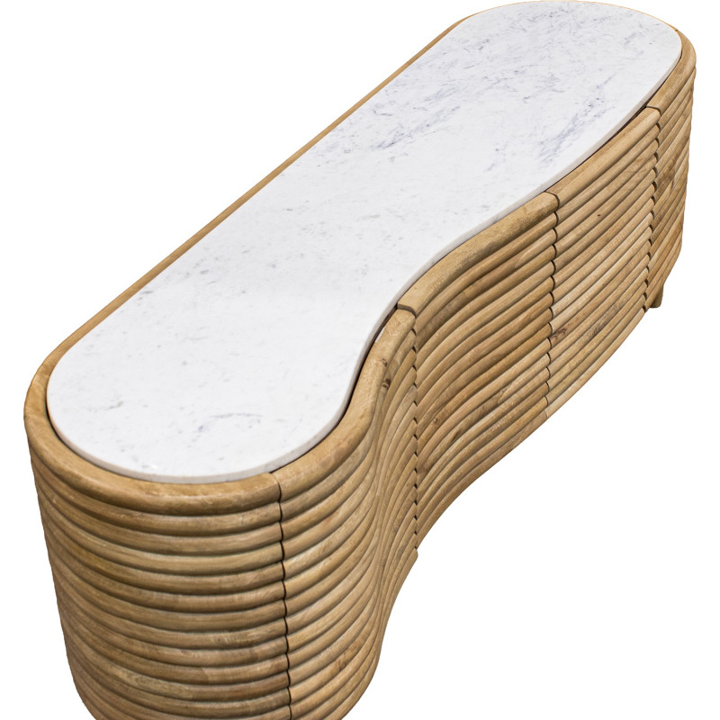 Meuble TV manguier naturel et marbre blanc 4 portes 155 cm Janiu  - 5