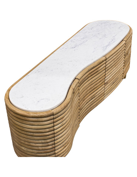 Meuble TV manguier naturel et marbre blanc 4 portes 155 cm Janiu  - 5