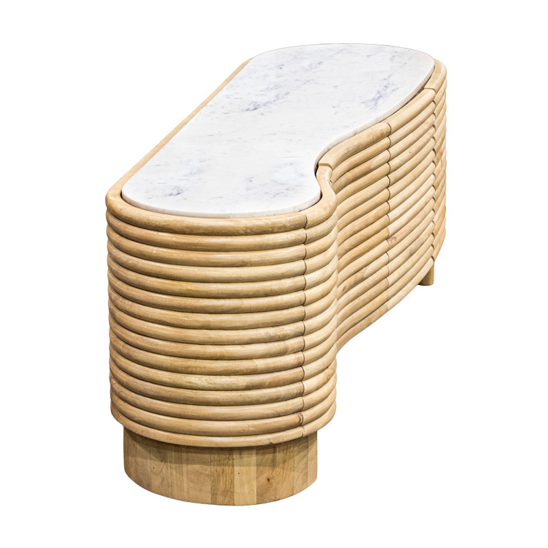 Meuble TV manguier naturel et marbre blanc 4 portes 155 cm Janiu  - 7