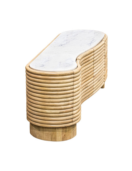 Meuble TV manguier naturel et marbre blanc 4 portes 155 cm Janiu  - 7