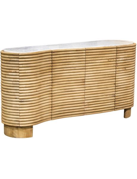 Buffet manguier et marbre blanc 4 portes 160 cm Janiu  - 1