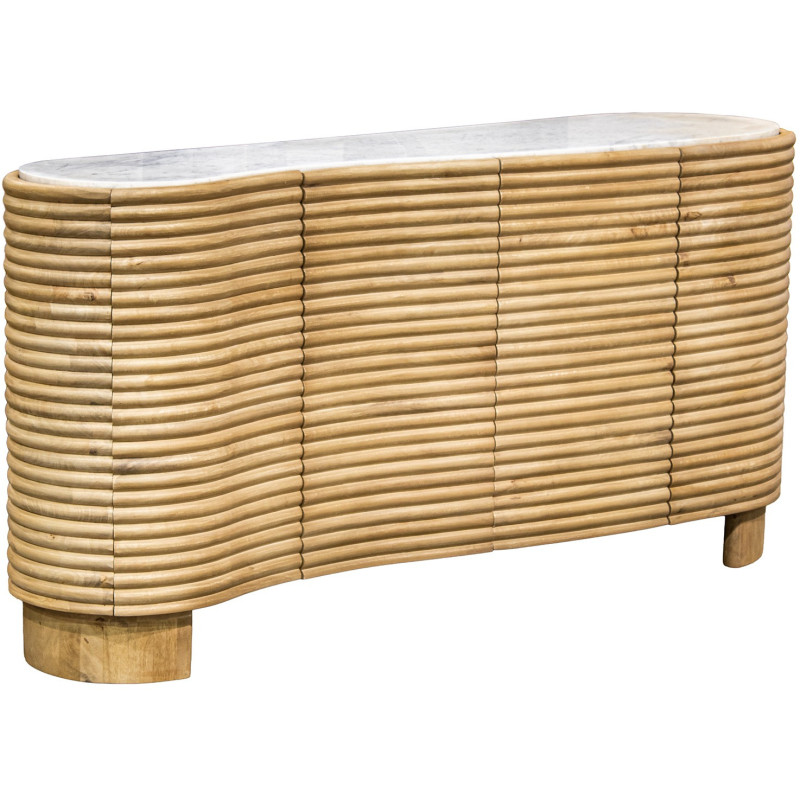 Buffet manguier et marbre blanc 4 portes 160 cm Janiu  - 1